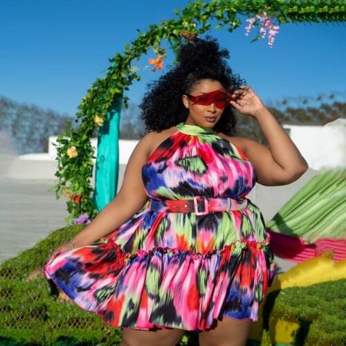 Flower Printed Summer Beach Dress Women Sleeveless Elegant Vintage Plus Size 4XL 5XL Short Dresses Holiday Boho Outfits