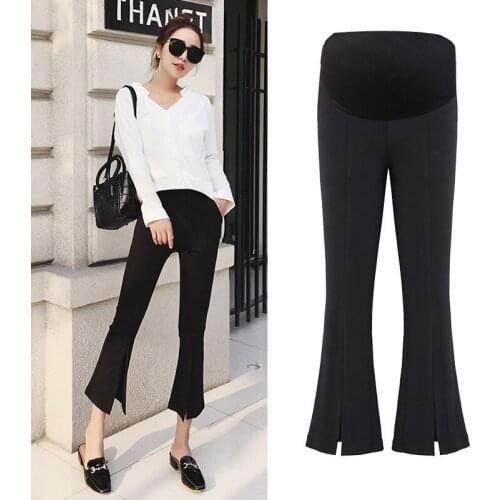 Maternity pants Summer Solid Elegant Pregnancy Womens Flared Wide Legs Pants Fork Openin Pants High Waist штаны для беременных