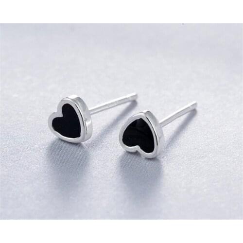 925 Sterling Silver Jewelry Fashion Geometric Heart Shaped Black Epoxy Love Simple Small Women Stud Earrings SE747