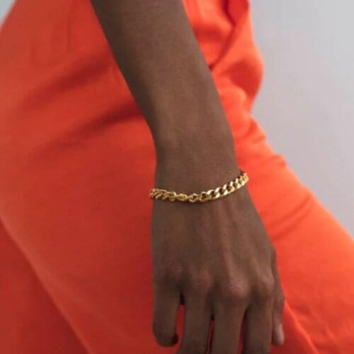 Fashion Simple Punk Gold Color Chain Bracelet Bohemian Retro Geometry Mens and Womens Thick Chain Bracelet Jewelry Wholesale