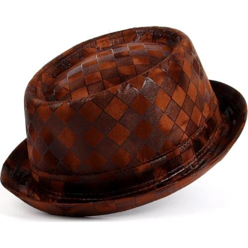 Men Leather Fedora Hat Flat Pork Pie Hat For Gentleman Dad Bowler Porkpie Jazz Hat Big 4Size S M L XL