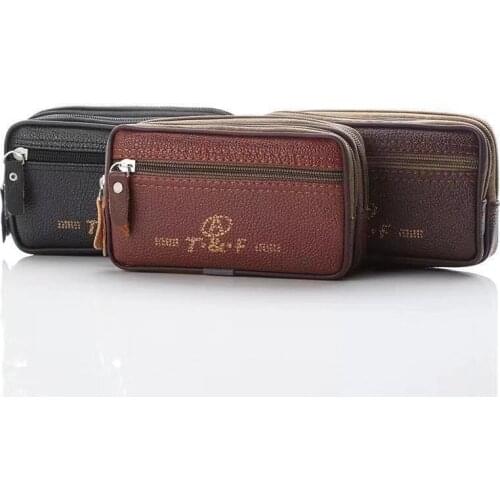 PU Leather Mens Waist Bag Three Pull Flat Bag Middle-aged Phone Bag Id Bag Stall Night Market Supply Factory Wholesale