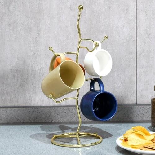 Tree Shape Metal Coffee Tea Cup Rack Storage Holder Stand Home Kitchen Mug Hanging Display Drinkware Shelf With 7 Hooks