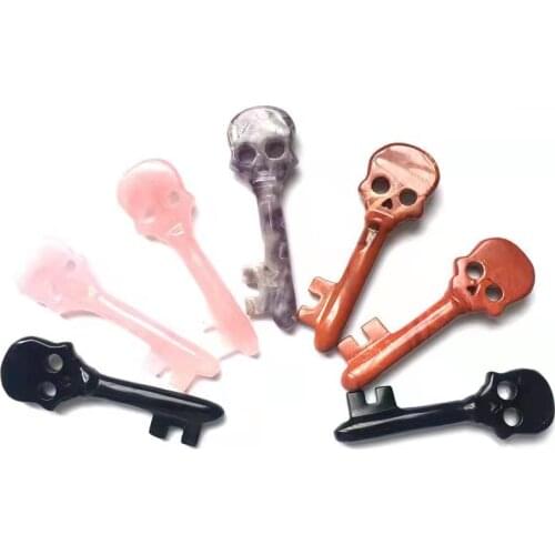 Natural Hand carved Customized promotional rose quartz skulls shape crystal key for healing & gift