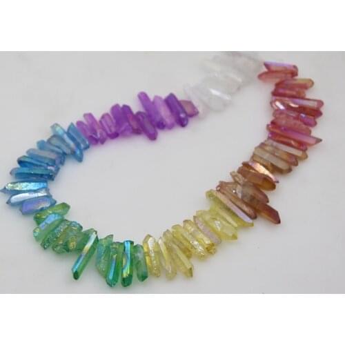 New! 15.5"/strand Natural 7kinds of Mixed Color Rough Crystal Point Beads,Top Drilled Raw Crystal Quartz Stick Pendants Jewelry