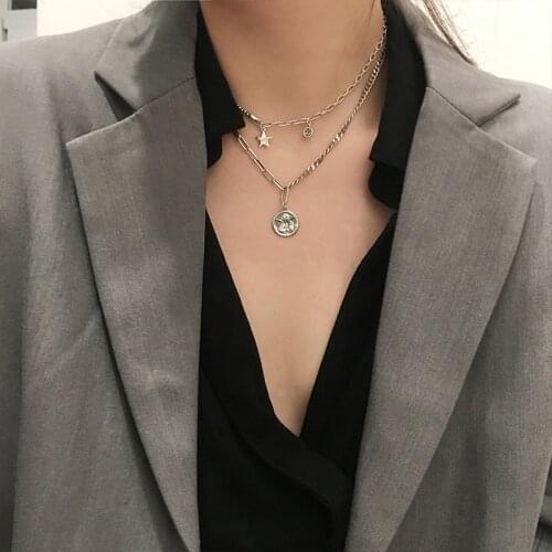 S925 Sterling Silver Necklace for Women Angel Coin Retro Round Brand Fashion Necklace Jewelry Wholesale