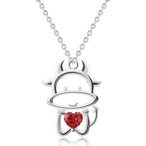 S925 Sterling Silver Necklace Female Inlaid Heart-shaped Red Zircon Clavicle Chain Bullish