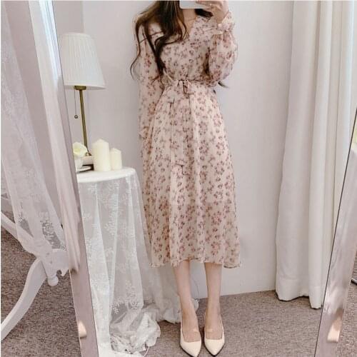 S-XL New New Spring Dress Girls Boho Chiffon Female Vintage Dress Party oversize long Sleeve Women Dresses Robe Vestido