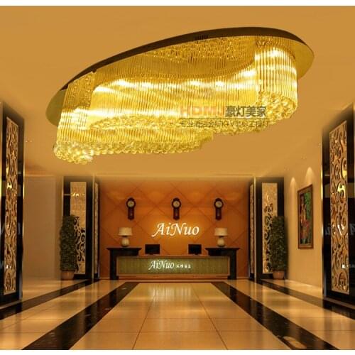 Customized luxury hotel club modern minimalist creative oval double S shape golden stainless steel crystal ceiling lamp