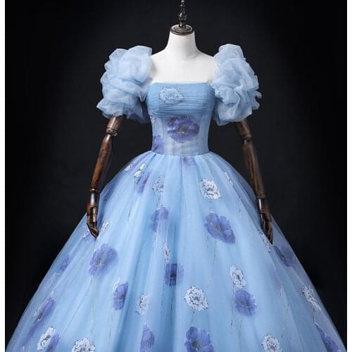 Freeship light grey leaf vine embroidery lantern sleeve dream fairy long dress studio/stage/chorus/Victorian dress