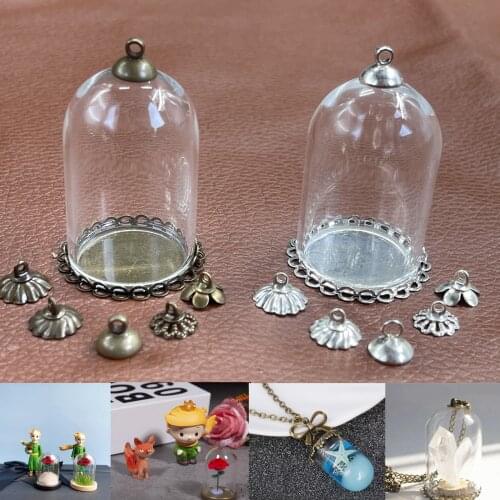 35x25mm Tube bell jar glass globe bubble double lace tray glass vial pendant fashion necklace landscape glass dome cover decor