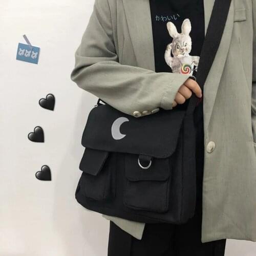 Simple Style Moon Embroidery Shoulder Bags For Women Casual Canvas Crossbody Messenger Bag Female Large Capacity Book Handbag