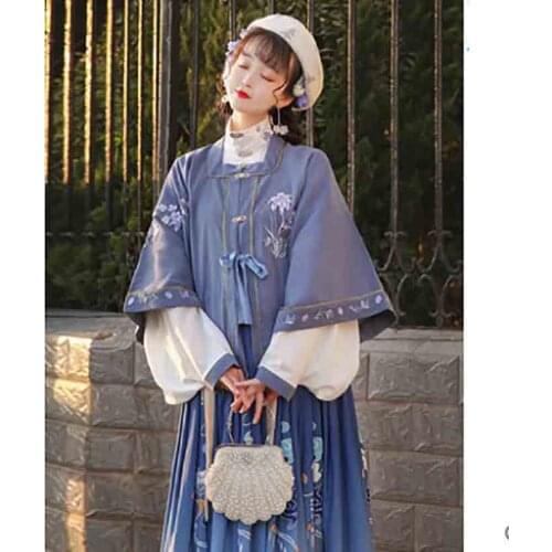Embroidery Hanfu Women Chinese Traditional Hanfu Dress Female Carnival&New Year Cos Costume Hanfu Blue For Women Plus Size XL