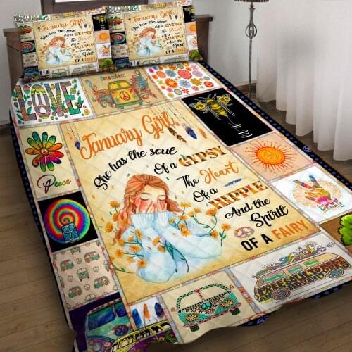 January To December Gypsy Hippie Girl 3pcs Quilt Pillowcase Bedding Set Quilted Duvet Cover Bed Cover Set Home Textiles
