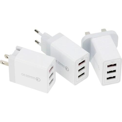 USB Charger 3 Port Fast Charging 18W Quick Charge 3.0 Portable EU US UK Adapter for iPhone Samsung S9 Xiaomi Redmi Note 8 100pcs
