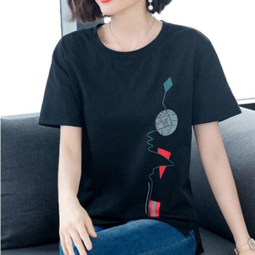 Short Sleeved Slim T-shirt Womens 2020 Summer Cotton Printed Top