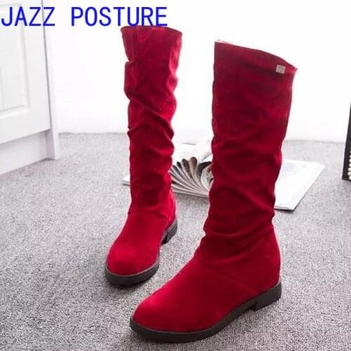 2020 knee high boots ladies autumn suede pleated fashion shoes red high heel womens shoes winter hot knee high boots z215