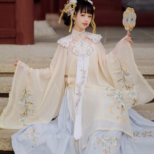 Woman Chinese Traditional Dance Costumes Handmade Embroidered Hanfu Dress Fairy Ancient Oriental Style Ming Dynasty Set DWY3928