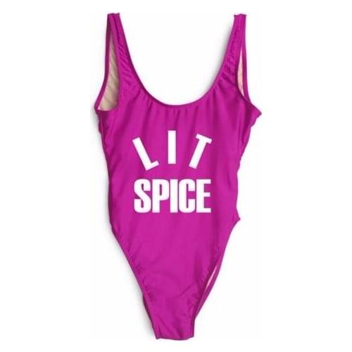 Women summer style swimwear LIT SPICE bodysuit funny letter print bathing suit beachwear sexy one piece suit backless jumpsuit