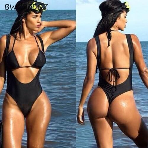 BWCXFDSZ Two Pieces Swimsuit Monokini Triquini Swimwear Women Trikini Deep V Backless Bodysuit Swimming Bathing Suit Beach Wear