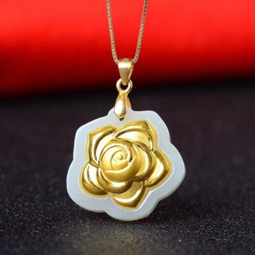 Jadery 925 Sterling Silver Necklaces Pendants Women Gold Flower Natural Jade Necklace Female Fine Jewelry Black Friday Deals