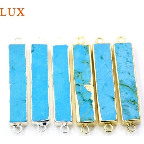 Gold Bezel Howlite Turquoises Bar Connector rectangle Raw Blue Turquoises Jewelry Supplies Gift Women Jewelry