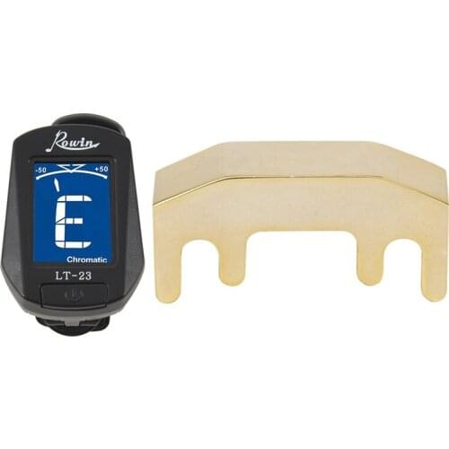 1 x Metal Violin Quiet Practice Mute---Golden & 1x LT-23 Acoustic Guitar Tuner Clip on Tuner