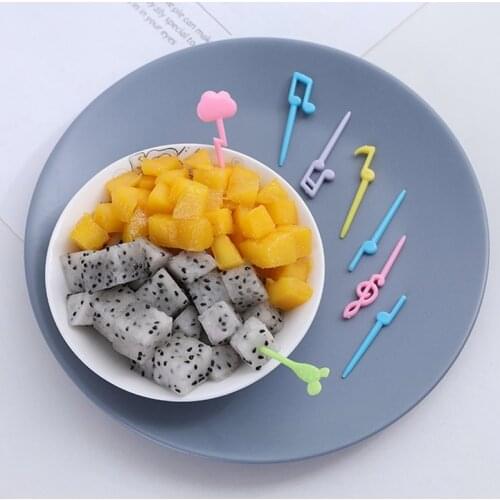 10/18 Pcs Mini Cartoon Children Snack Cake Dessert Food Fruit Pick Toothpick Musical Note Fruit Fork Bento Lunches Party Decor