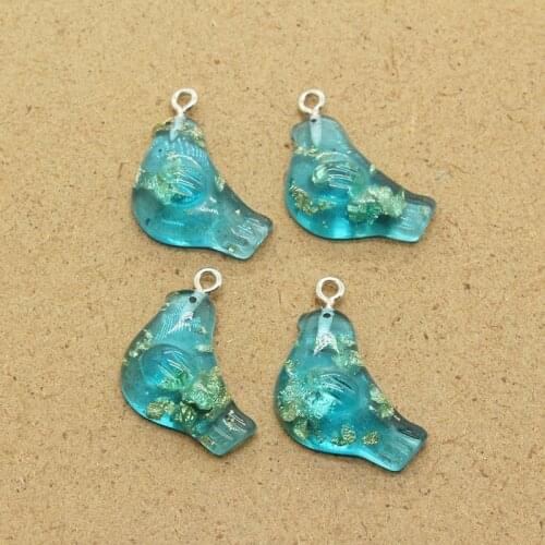 10pcs Gold Foil Shards Clear Blue Bird Resin Charms Diy Crafts Animal Earring Bracelet Phone Charm Vinatge Jewelry Accessory