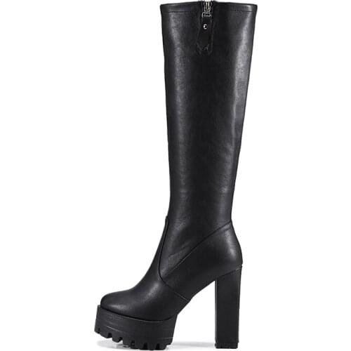 Fashion winter new sexy Pure color Grey Round toe Elegant Waterproof Matin boots Block heels Knee high boots 32-42