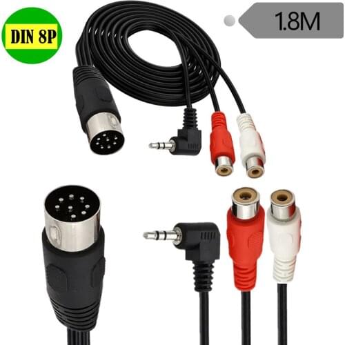 8PIN 8-Pin DIN to 2RCA Female And 3.5mm 3Pole 90 Degree Right Angle Male Audio Jack cable Cord for Receiver CD player Subwoofer