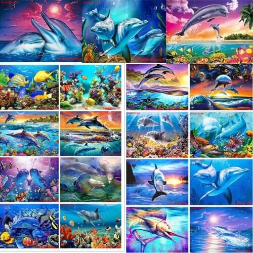 Embroidery diamond full sea scenery 5d diamond painting sea dolphin diy diamond mosaic sale animal diamond embroidery sea whale