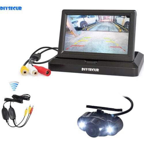 DIYSECUR Wireless 5" Foldable Rear View Monitor Car Monitor Waterproof LED Night Vision Rear View Car Camera Car Accessories