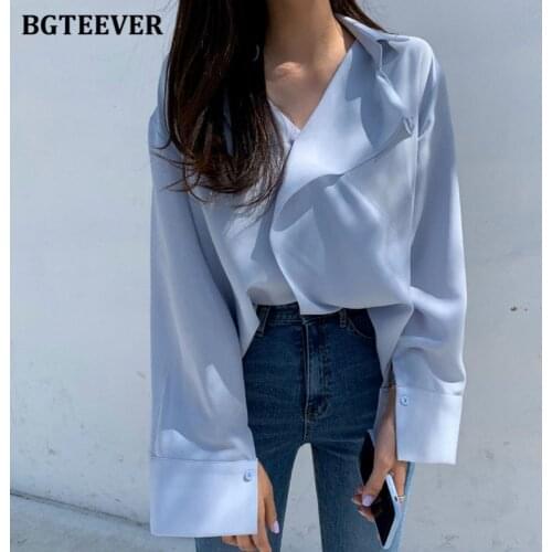 BGTEEVER Elegant Women Ruffles Shirts Casual Ladies V-neck Long Sleeve Blouses Tops 2021 Spring Summer Chiffon Blusas Mujer