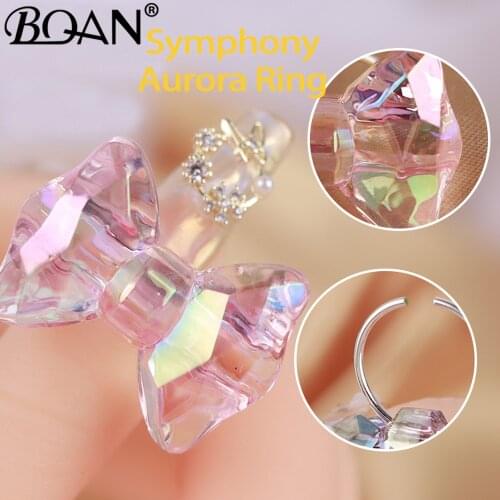 BQAN Manicure Crystal Aurora Bow Cute Big Ring Nail Art Decoration Board Photo Props Display Tray Jewelry Nail art Accessories