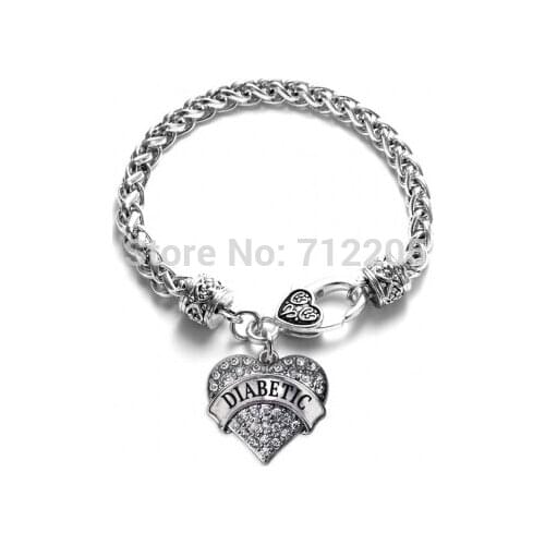 Wheat Link Chain with heart DIABETIC Bracelet