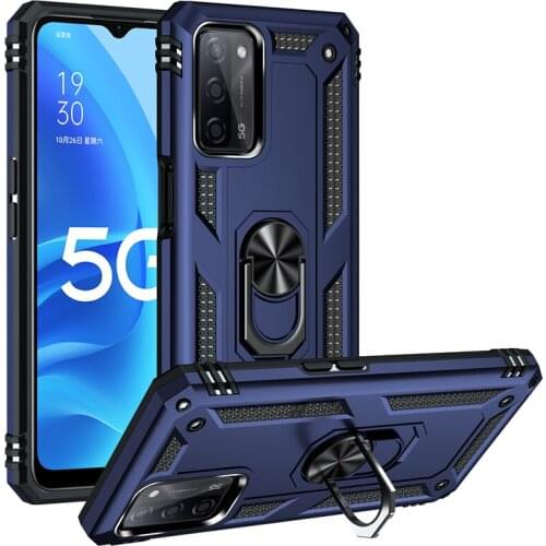 Non-fingerprint Ring Holder PC+ TPU Hard Case for OPPO Realme C21 F19 Pro A15 A55 5G A72 A54 A74 A93 A92 Reno5 F Shell