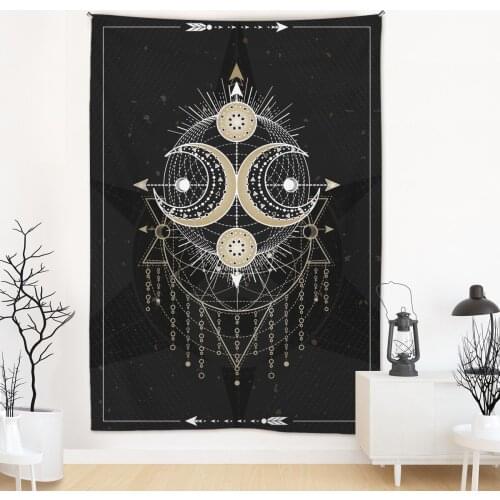 The Sun Moon and Star Black Tarot Tapestries Aesthetic Bohemian Wall Hanging Tapestry for Bed Room Living Room Dorm Home Decor