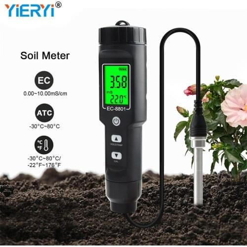 Digital EC/Temperature Soil Tester Meter Backlit LCD Display Removable Electrode Waterproof Measurement for Farm Garden Planting