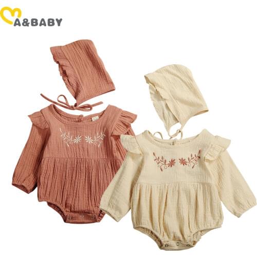 Ma&Baby 0-24M Newborn Infant Baby Girl Romper Embroidery Flower Long Sleeve Soft Jumpsuit Vintage Autumn Baby Girl Clothes