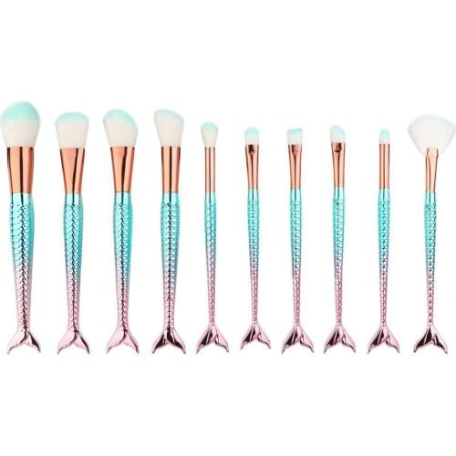 FOEONCO 10PCS/set Fish Scale Shape Mermaid Makeup Brushes Cosmetic Foundation Powder Eyebrow Make up Brushes Tools