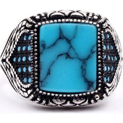 Handmade Square Turqoiuse Stone ring, Man turquoise ring, Turquoise Ring, Silver Handmade Ring