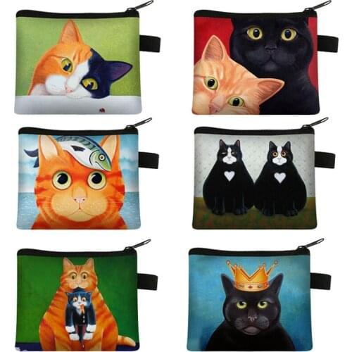 Interest Cat Printing Coin Purse Women Shopping Bag Ladies Fashion Mini Key Case Bus Card Bank Card Bags Cute Lipstick Bag Gift