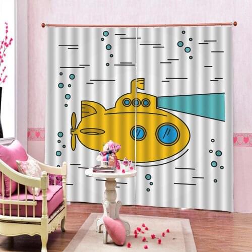 Cartoon Airplane Pattern Curtain Polyester Fabric For Childrens room Bedroom Hotel Blackout Drapes Decor Sets Custom any size