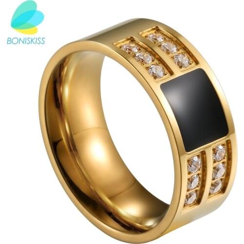 Boniskiss Fashion Accessories 2 Colors Golden And Sliver Zircon Men Male Ring 316L Stainless Steel Rings Anel Masculino