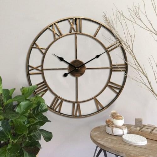 16x2inch Classic Round Iron Wall Clock Quartz Kitchen Living Outdoor Rust Clock