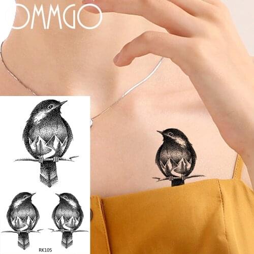 OMMGO Sparrow Birds Cute Temporary Tattoos For Women Sticker Fake Tattoo Custom Tatoos Black Waterproof Body Art Arm Sexy Sheet