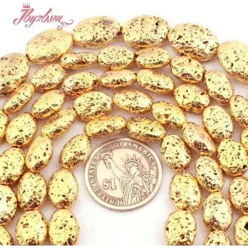 Oval Gold Volcanic Rock Lava Beads 10x14.15x20mm Oval Stone Loose Beads for DIY Women Men Jewelry Making Necklace Bracelats 15"