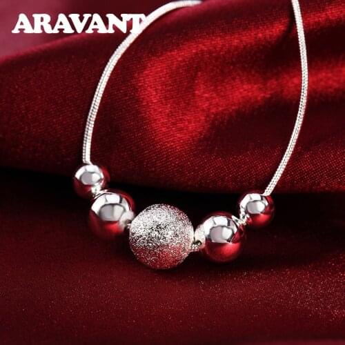 Silver 925 Jewelry Smooth Sanding Ball Necklace Chains For Women Fashion Jewelry