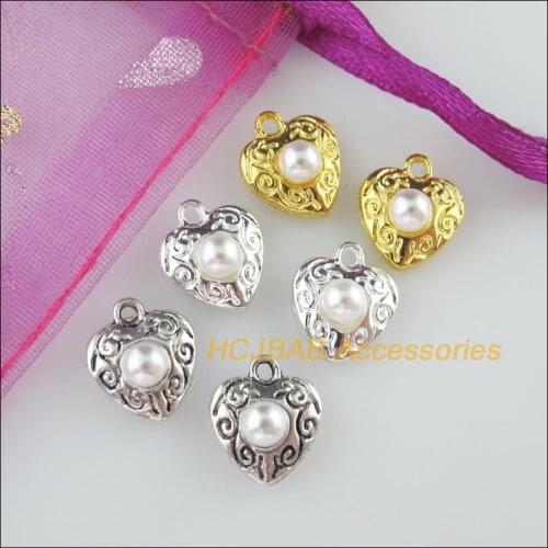 25 New Heart Charms Retro Flower White Acrylic Pendants Tibetan Silver Tone & Gold Color 10x11.5mm